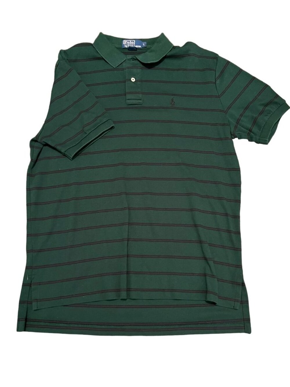 Polo By Ralph Lauren Green Striped Short Sleeve Polo Shirt Large Preppy Casual - Picture 1 of 7